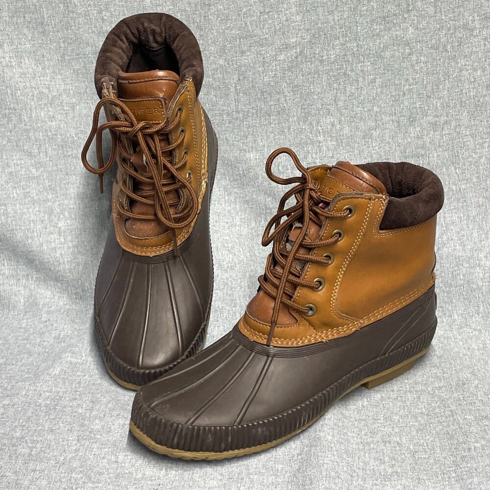Tommy Hilfiger Charlie Duck Boots Mens Size 9 Brown Leather Waterproof Lace Up